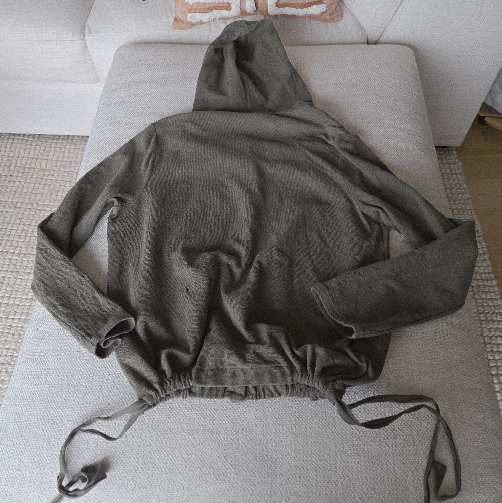 J. Jill Olive Cotton Linen Blend Button Front Hooded Knit Jacket Women M Cottage